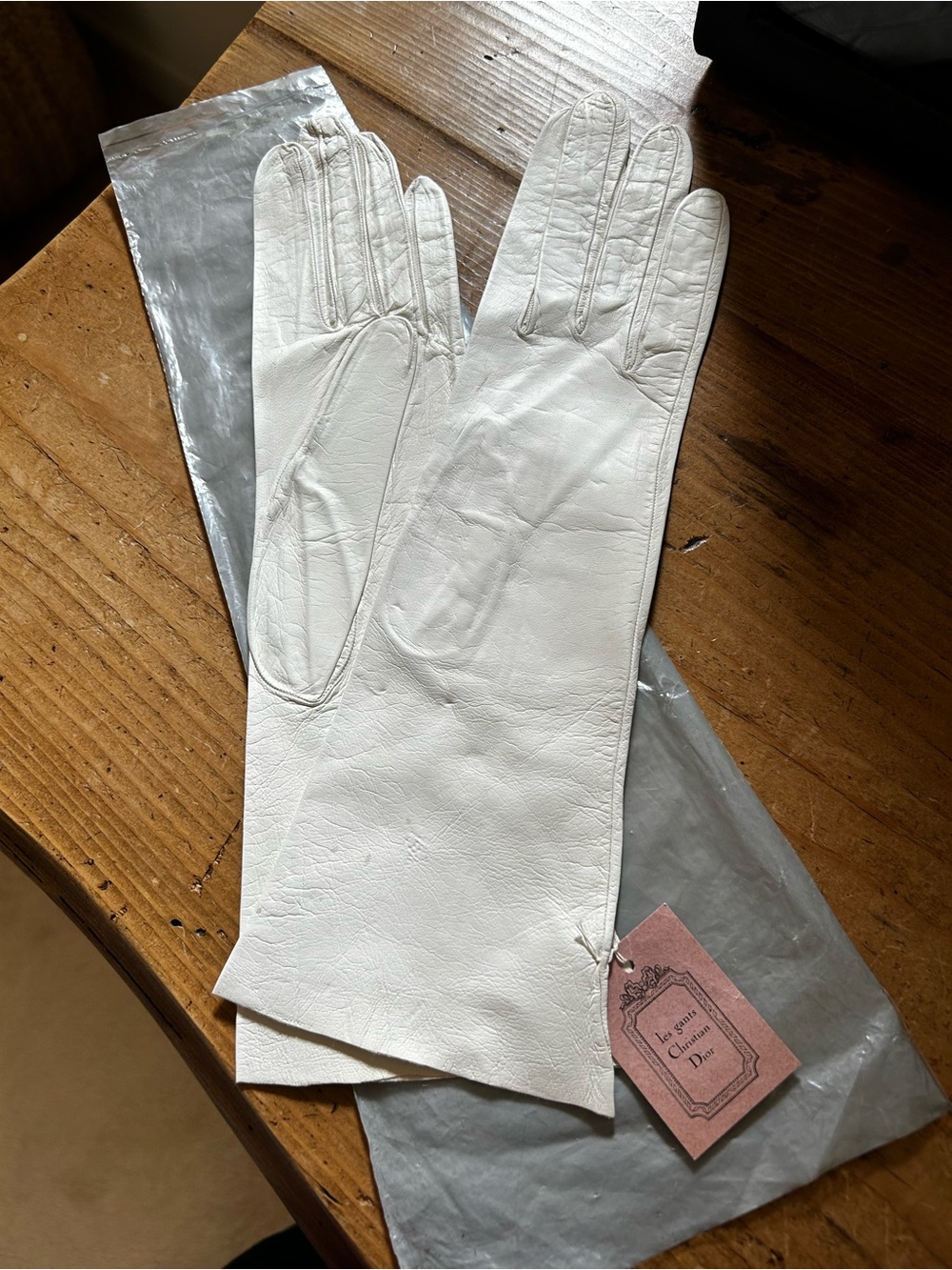 Vintage White Long Leather Gloves - Christian Dior